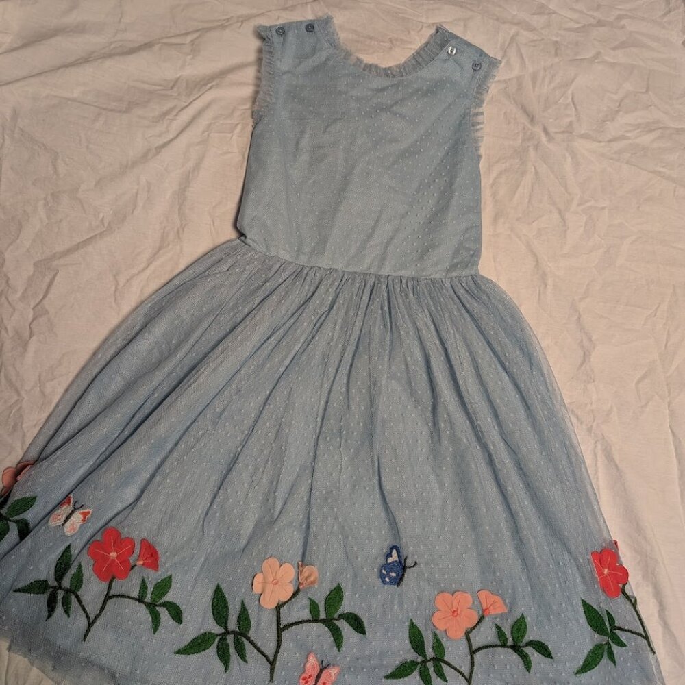 Mini Boden Tulle Cross-Back Dress, Vintage Blue Flowers